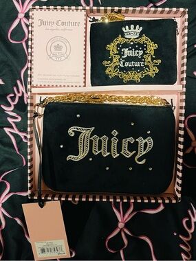 Juicy Couture Black Velvet Wristlet Set with Gold Accents